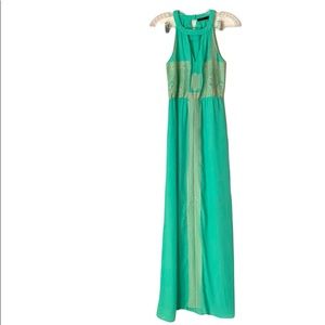 THML maxi dress green turquoise teal embroidered goddess boho